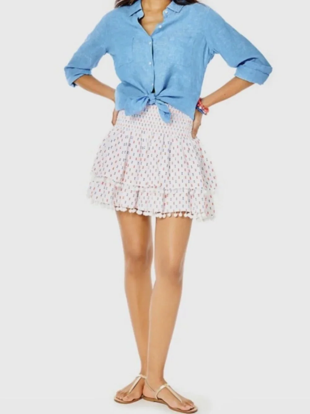 Lilly Pulitzer Ethenia Layered Pom Pom Layered Mini Skirt in Neon Clip Dot Large